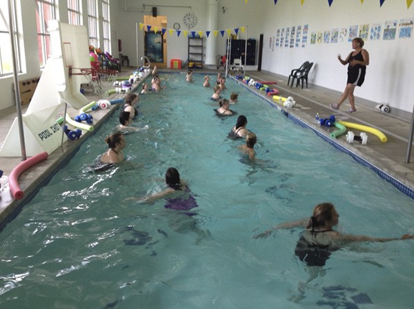 Working out in the pool.