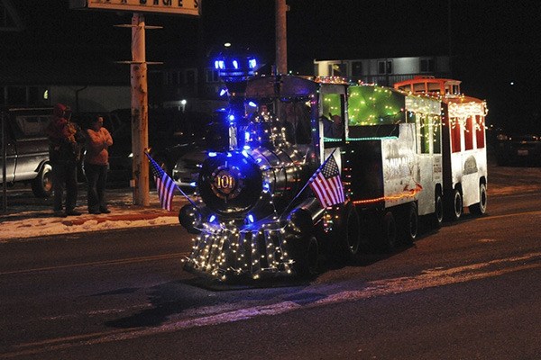 The WEBPA train all lit up for the Twinkle Light Parade.