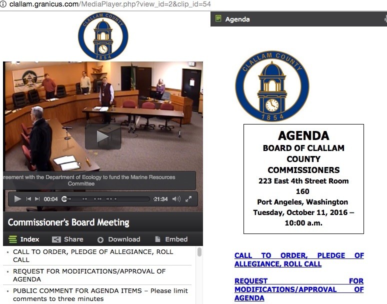 As the meeting video plays on the left side of the page