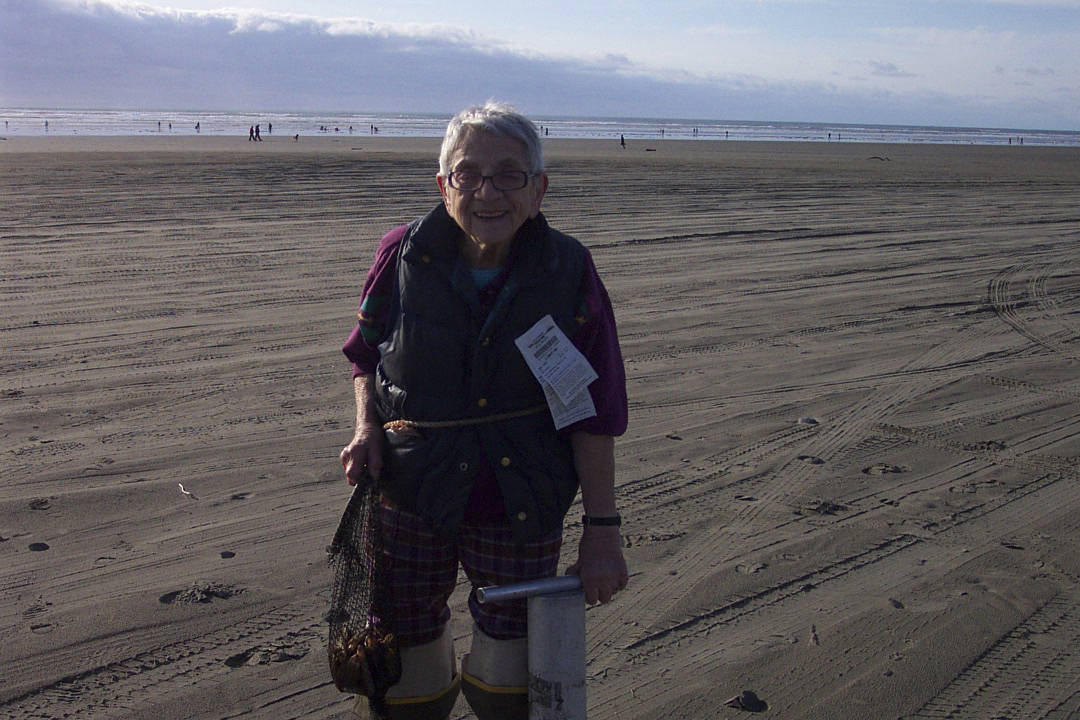 Pearl clam digging on her 100th birthday.