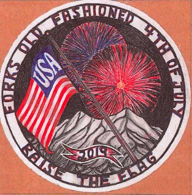 The 2019 button design, with this years’ theme “Raise the Flag.”