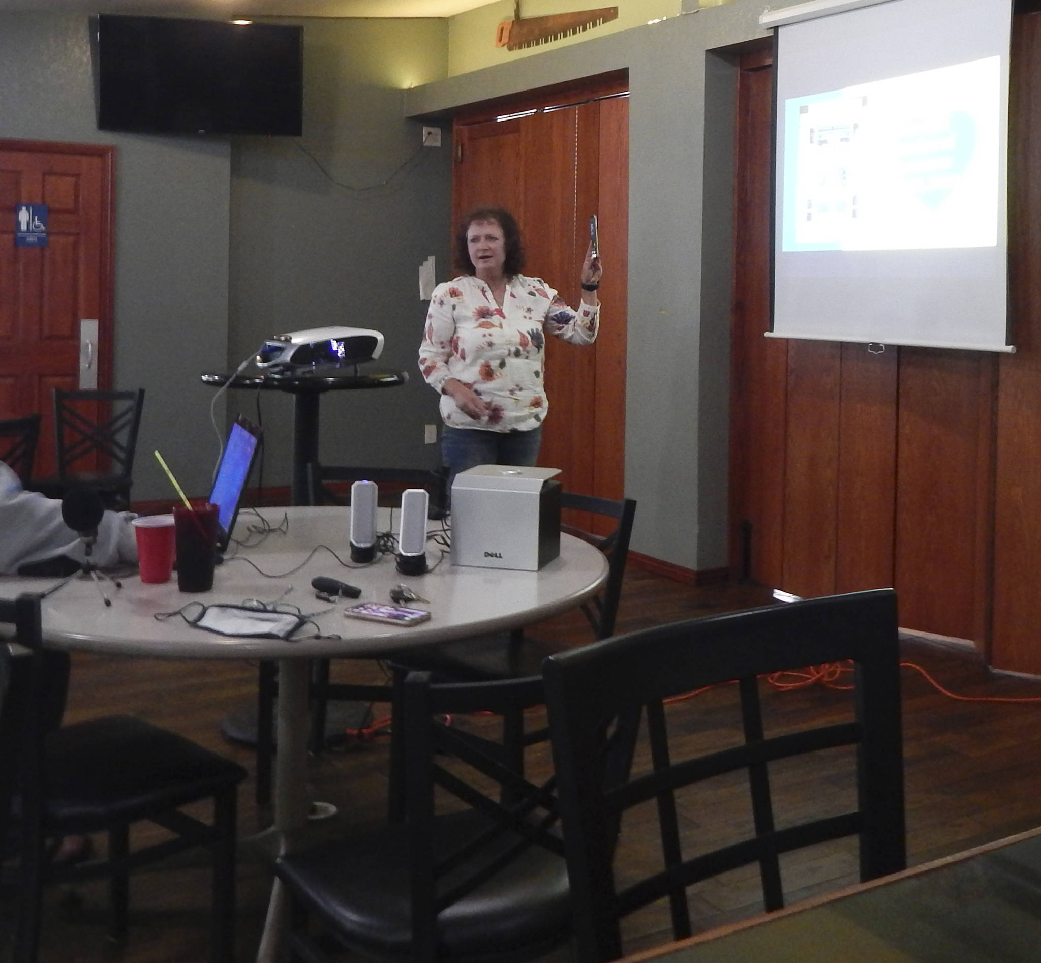 QVSD Superintendant Diana Reaume gives a live presentation at the Wednesday, June 17 Forks Chamber of Commerce meeting at Blakeslee’s. Photo Christi Baron