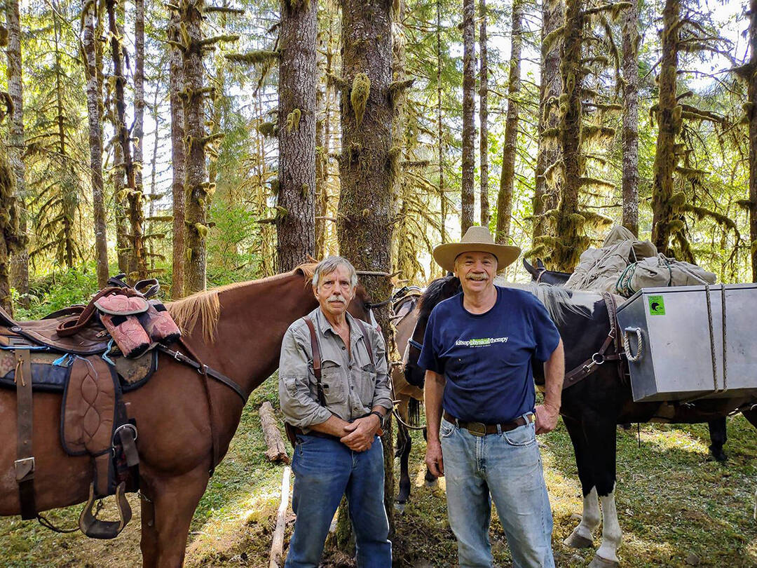 Volunteer packers Larry Baysinger and Harold Wiese with Back Country Horsemen led pack strings that carried Olympic Trail Crews gear and supplies to many remote worksites along the Bogachiel Trail this summer. Their support, along with help from packers with the National Park Service helped the crew reach their goal of restoring this special trail segment, and making it more accessible to hikers and riders for seasons to come.