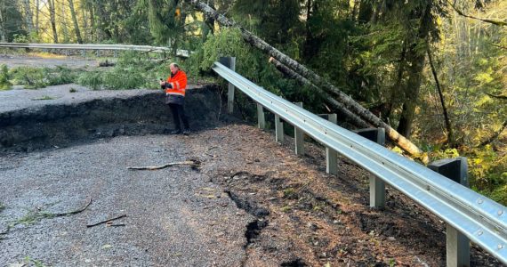 Starting Monday, March 28, construction begins to reopen SR 112 at Jim Creek. The highway dropped four feet in some areas last November following heavy rains. Detour is available via US 101 and SR 113. Work is expected to last 8 weeks. WSDOT Photo