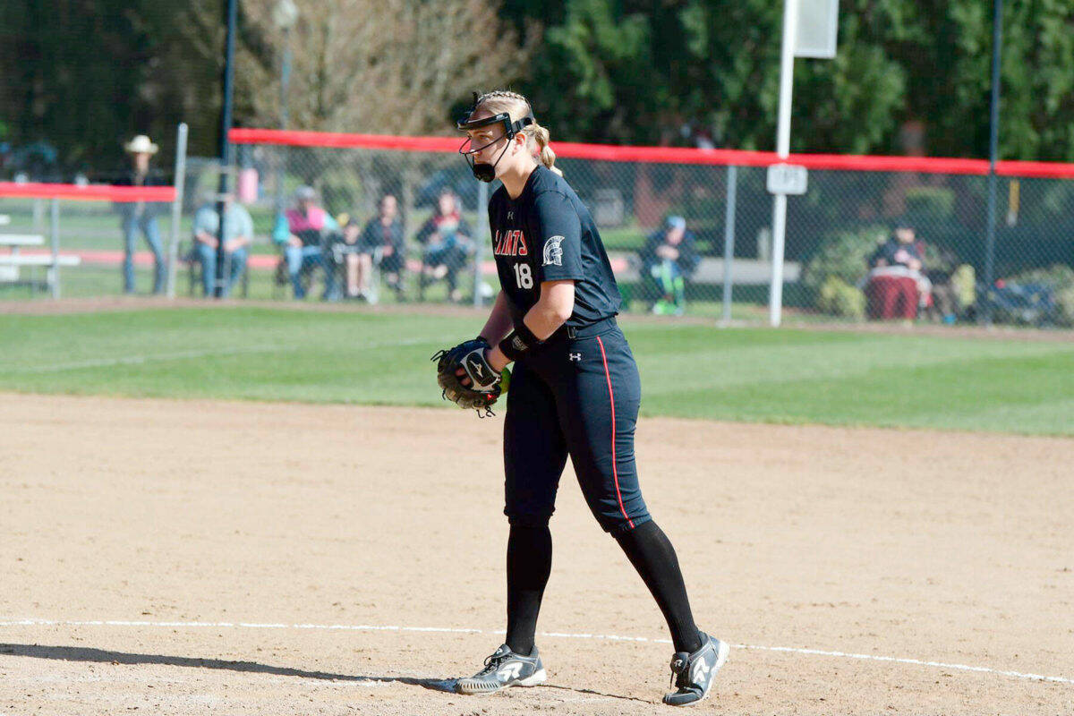 Saint Martin’s freshman Chloe Leverington, a 2021 Forks High School graduate, was named the Great Northern Athletic Conference Softball Pitcher of the Week For March 21-27 after throwing two complete games in two Saints’ victories last weekend. (Saint Martin’s Athletics)