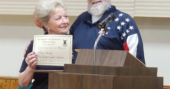 Polly Garland award winner Lois Hunley with Forks Elks Lodge PER Mike Leavitt. Photo Katie Krueger