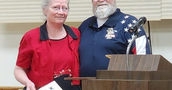 Deborah Dillon with Mike Leavitt at the recent awards ceremony at the Forks Elks Lodge. Photo Katie Krueger