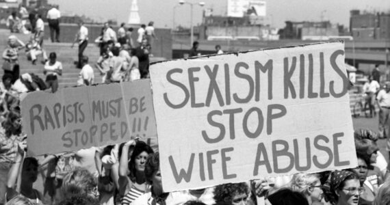 Photograph in the exhibit “Confronting Violence: Improving Women’s Lives/Enfrentando la Violencia: Mejorando la Vida de las Mujeres.” Courtesy of the National Library of Medicine.
Women rally in City Hall Plaza in Boston to speak out against violence against women, August 26, 1976. ©Ellen Shub 2015 all other rights reserved.