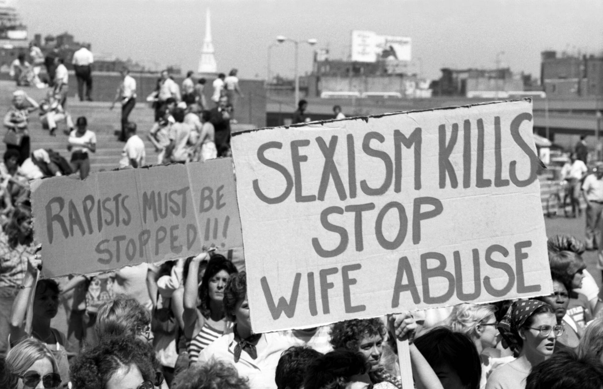 Photograph in the exhibit “Confronting Violence: Improving Women’s Lives/Enfrentando la Violencia: Mejorando la Vida de las Mujeres.” Courtesy of the National Library of Medicine.
Women rally in City Hall Plaza in Boston to speak out against violence against women, August 26, 1976. ©Ellen Shub 2015 all other rights reserved.