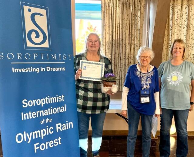 Soroptimist International of the Olympic Rain Forest welcomed Linda George as a new member at the October meeting. Pictured with Linda are SIORF members Cathy Harner and Carin Hirsch. Submitted photo