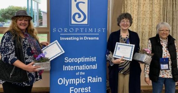 Soroptimist International of the Olympic Rain Forest welcomed two new members: Sefla Fuhrman, left, and Janis Flagg, middle. SIORF membership chair, Cathy Harner is pictured on the right. Submitted photo