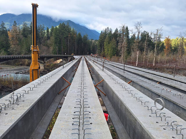 Girders were placed over the course of six mornings over the Elwha River. WSDOT photo