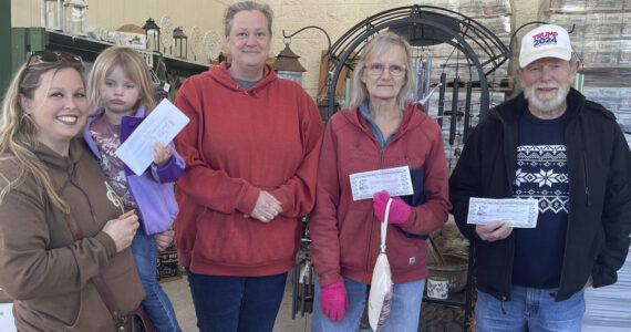 The Nov. 25 Santa Bucks drawing was held at 1 p.m. amongst the WEYL Christmas trees, outside Outftter’s Ace Hardware entrance. Santa Bucks winners were Etta Mae Baker, Misty Rockwell, and Christa Baker; other winners of Outfitter’s gift cards and Sully’s gift certificates were Queenie Black, Sarah Warner, Verlie Flores, Lisa Bishop, and Ron Tull. Pictured are Baker, Baker, Rockwell, Bishop, and Tull. Dec. 2 another $100 in Santa Bucks will be given out.
 Photo Christi Baron