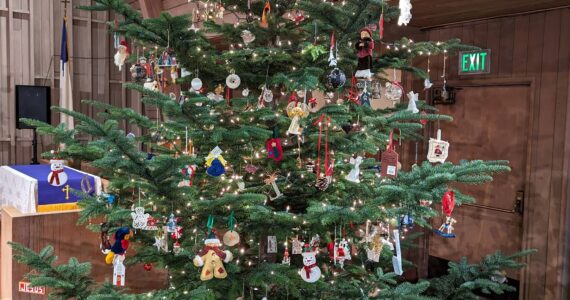 The Memory Tree at the Forks Congregational Church is up and decorated with over 300 ornaments that pay tribute to loved ones and community members who have passed on. Submitted photo