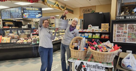 Friends of Forks Animals members Juanita Weissenfels and Gig Kerr draw the winning names on Dec. 9. And the winners were: Dog basket: Josie Hainstock, cat basket: Marky Adams, human basket: Jannell Schuller
Friends are very appreciative of those who bought tickets and donated items for the baskets.
Submitted photo