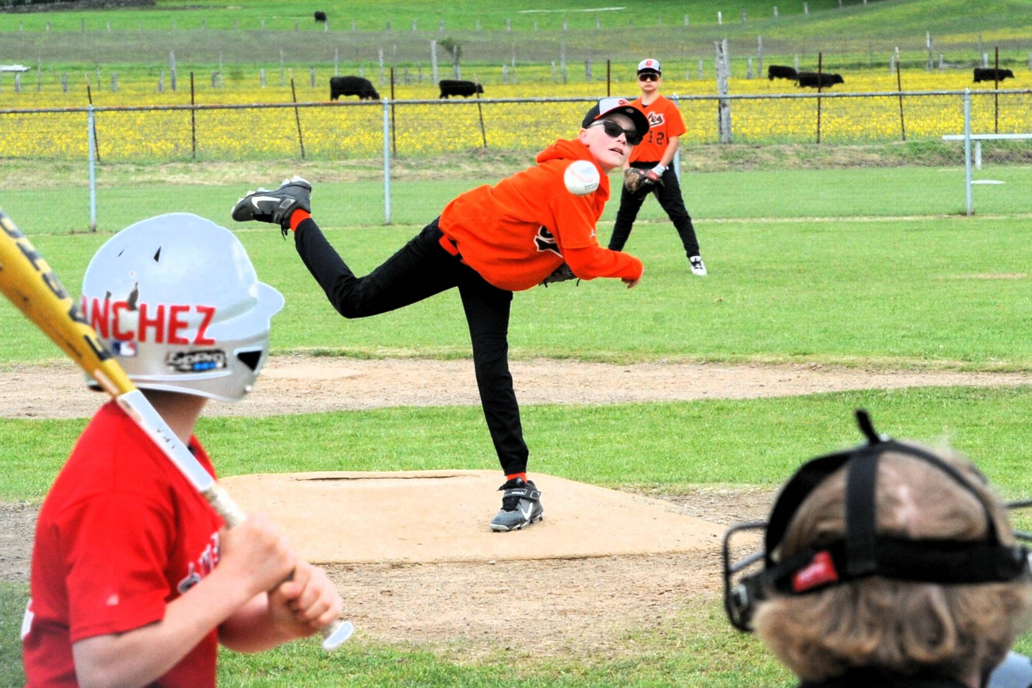 Wyat Johnson of the Orioles pitches against the Angels.