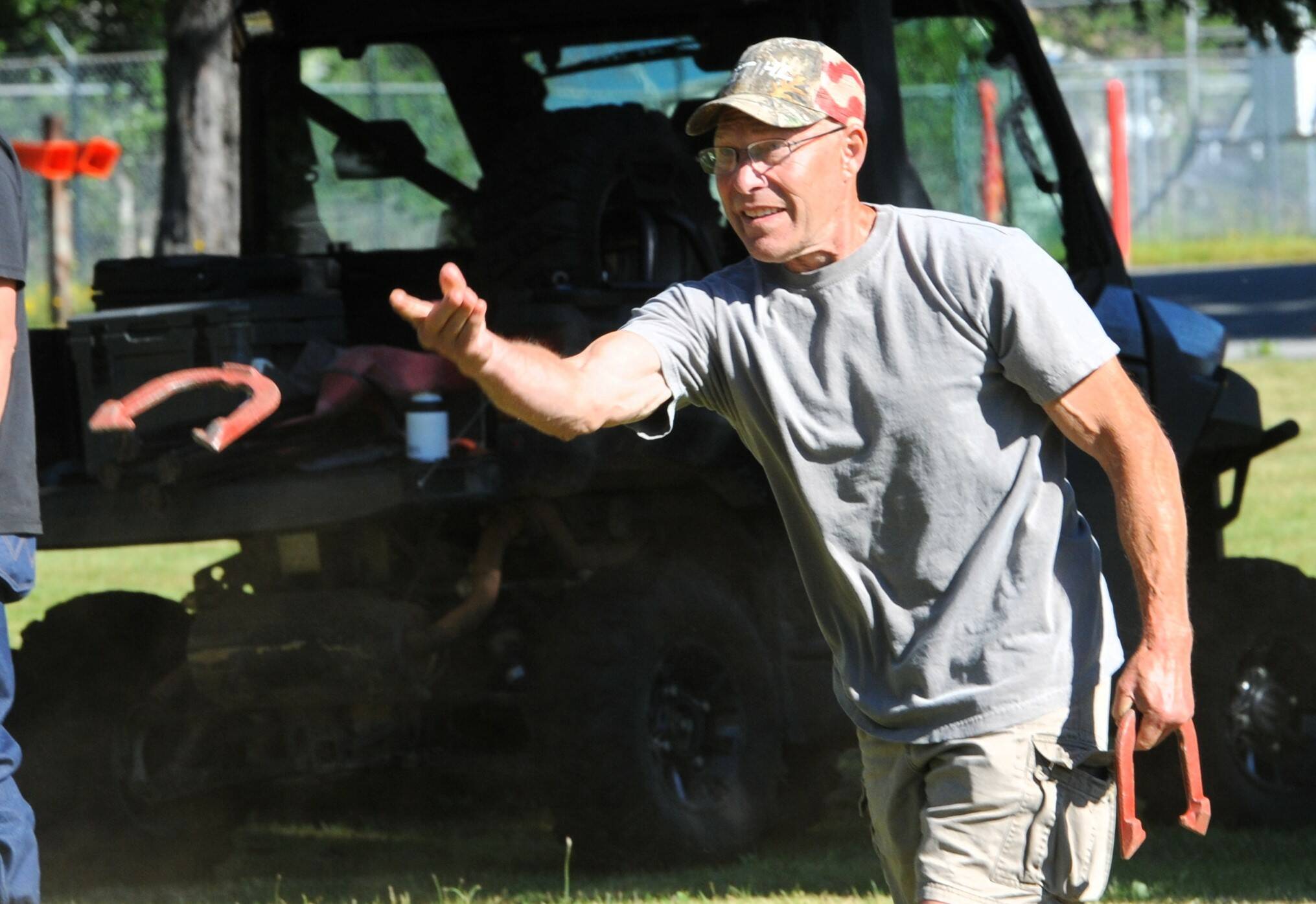 Jim Leppell participated in the annual Horseshoe Tournament at Tillicum Park Saturday, July 6. Photo by Lonnie Archibald