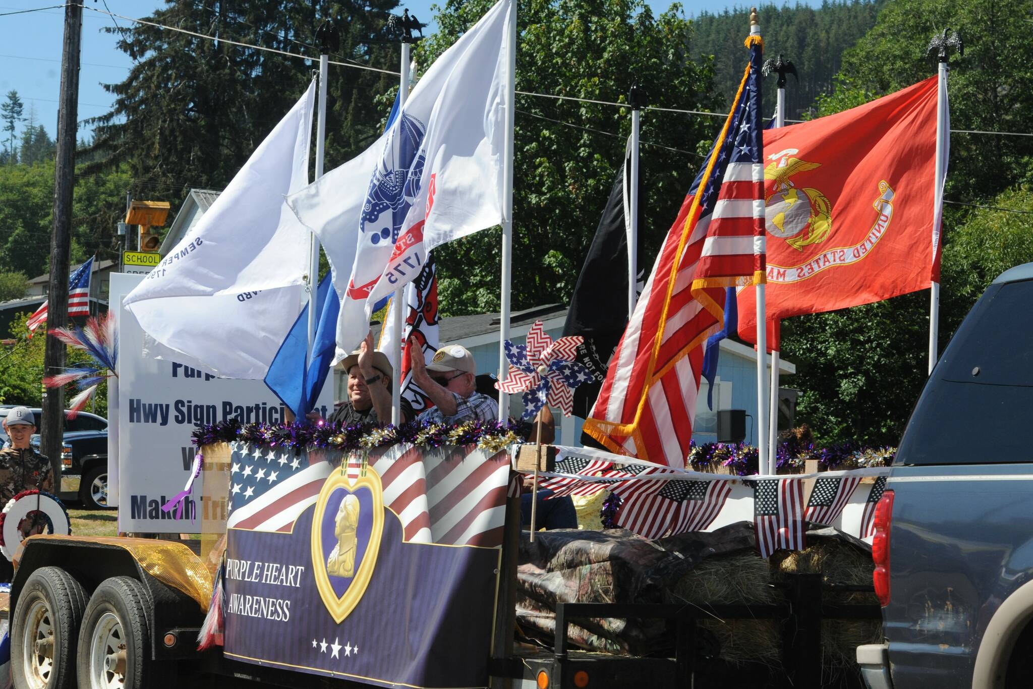 The Makah Tribe veterans float honoring all veterans was one of many Makah entries during Saturday’s Fun Days Parade. Photo by Lonnie Archibald. More photos page 7.