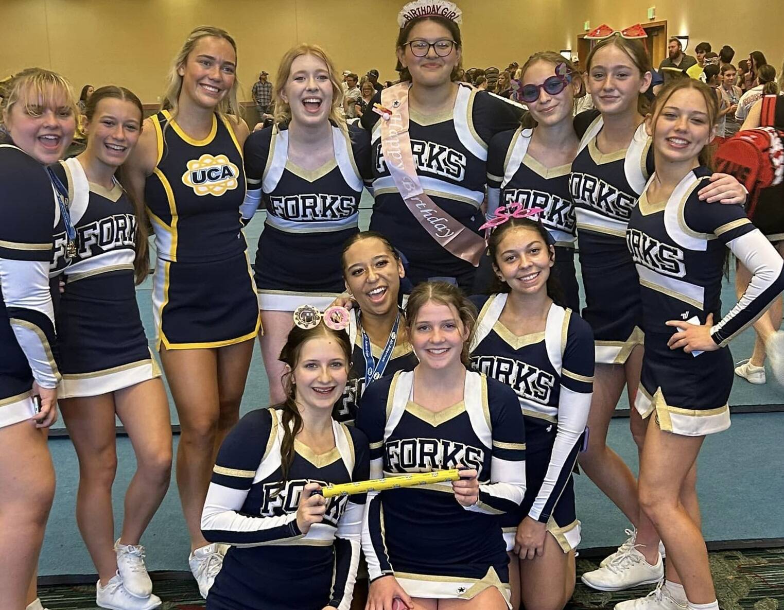 The FHS fall cheer squad spent 
last week at the Great Wolf Lodge attending the UCA Cheerleading Camp. The group brought home many awards and learned a lot and are ready for Spartan football. The first Spartan home football game is Friday, Sept. 13 against Port Angeles. 
Submitted photo