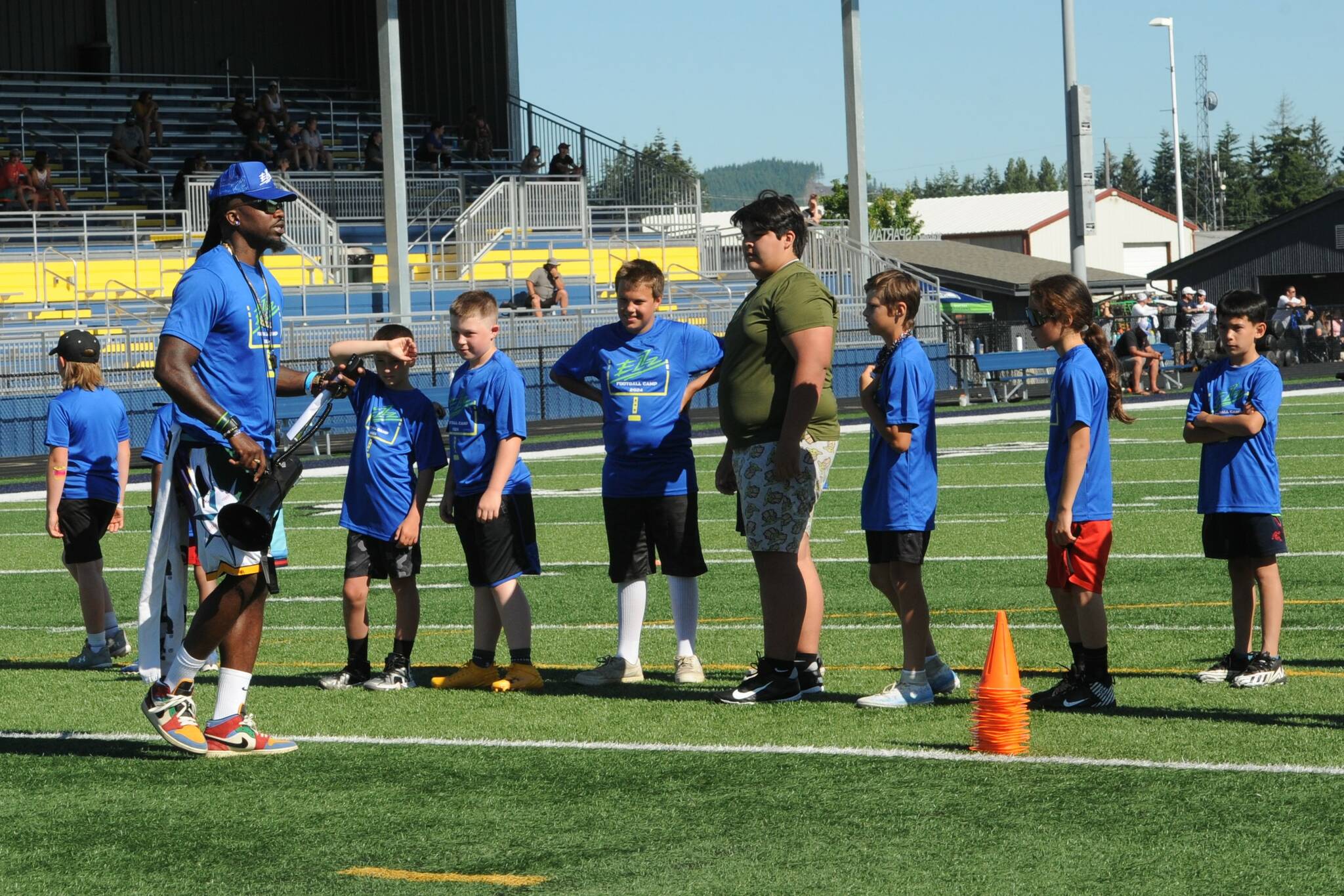 Thorpe instructs during camp at Spartan Stadium.