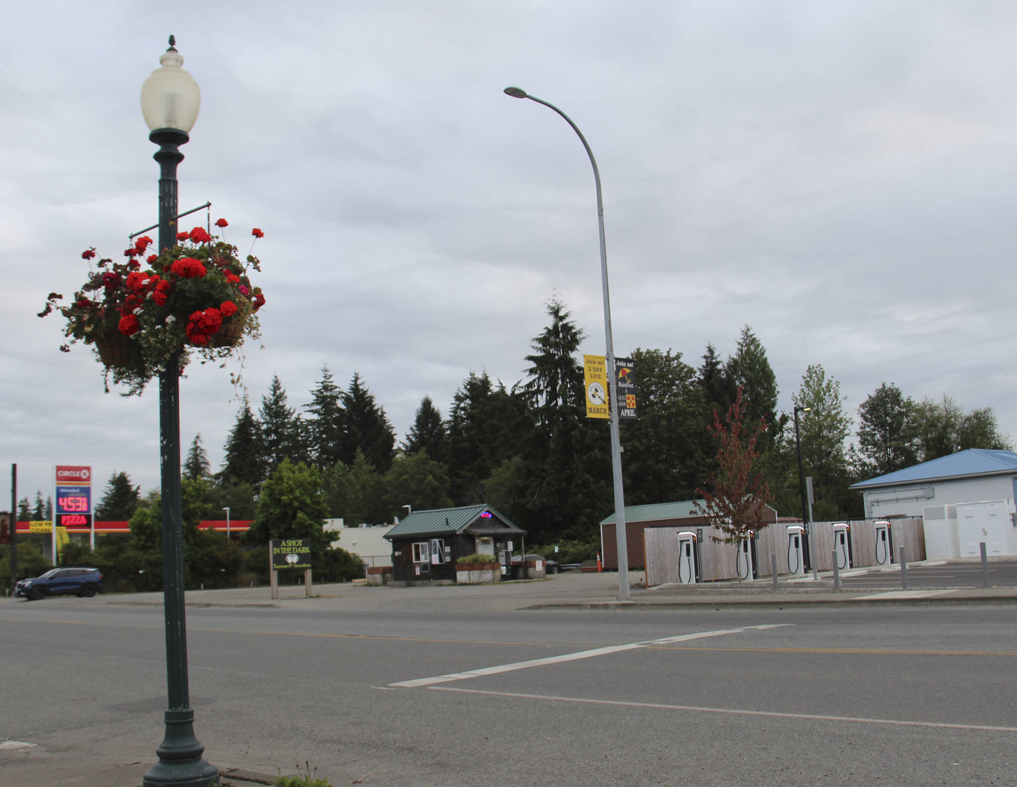 Despite the recent gray skies the downtown flower baskets seem to be thriving this summer. City crews have been watering on a regular basis and the lack of 100+ degrees seems to agree with them! Photo Christi Baron