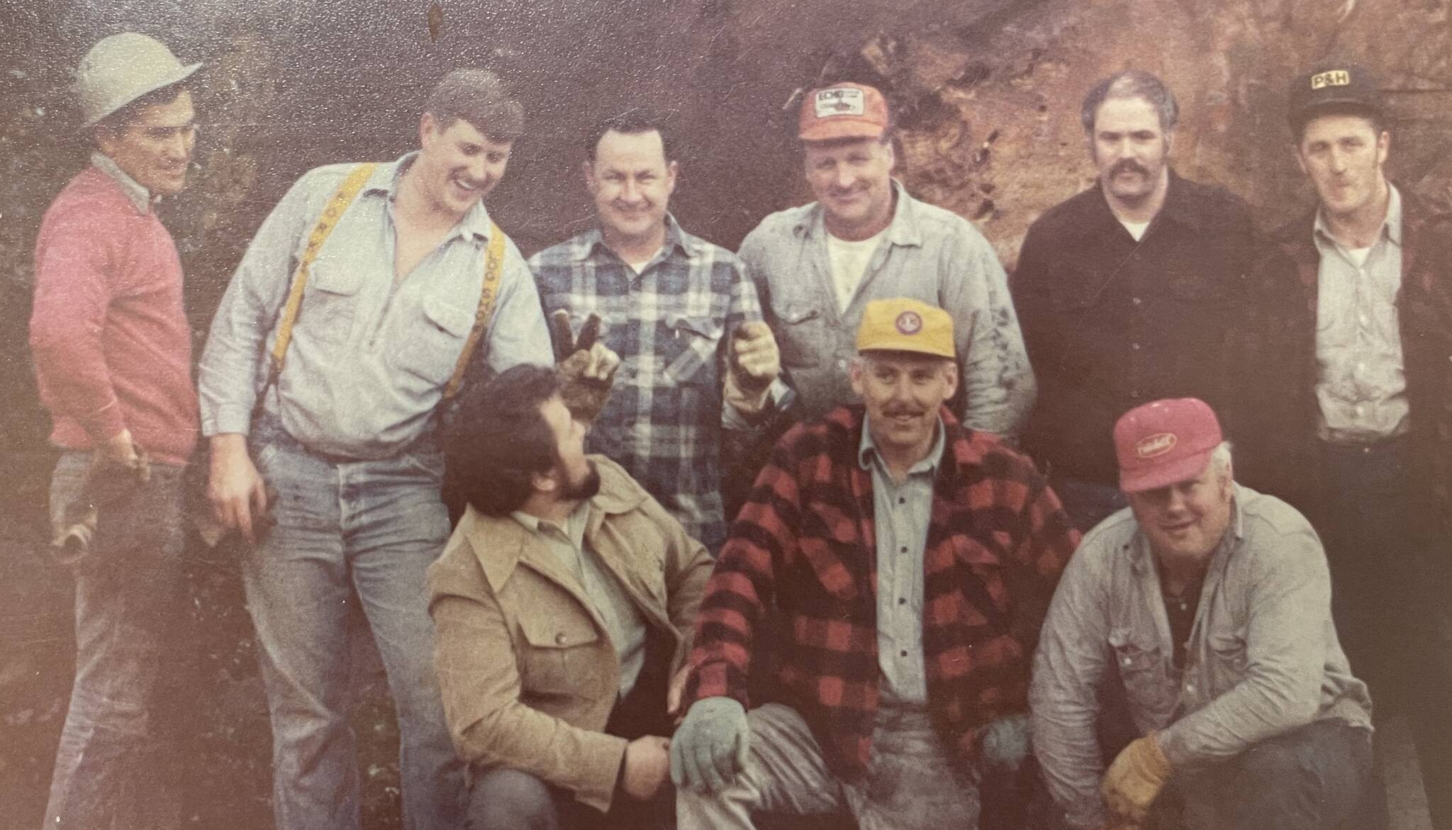 This group assisted with the installation of the 1970s-era Big Log …Ron Plaines, Craig Fletcher, Guy Decker, Walt Fuhrman, Jack Zaccardo, Roger Addleman, (front) Carl Fisher, Bill Chaney and Dean Hurn. Photo Adria Fuhrman