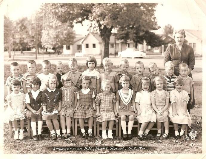 Where it all started Kindergarten with Miss Studebaker …Spartan Avenue in the background …four of us in the photo were at the reunion…three are gone, that I know of, and some are lost to time …