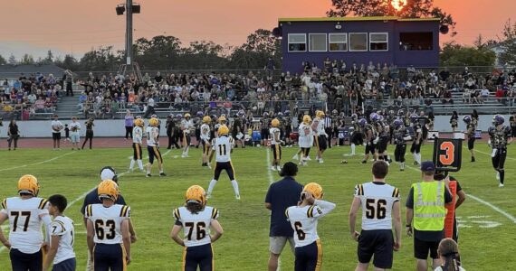 A bit of a smoky sky and sunset could be seen in Sequim as the Spartans took on the Wolves on Friday evening. Photo Sarah Hanson