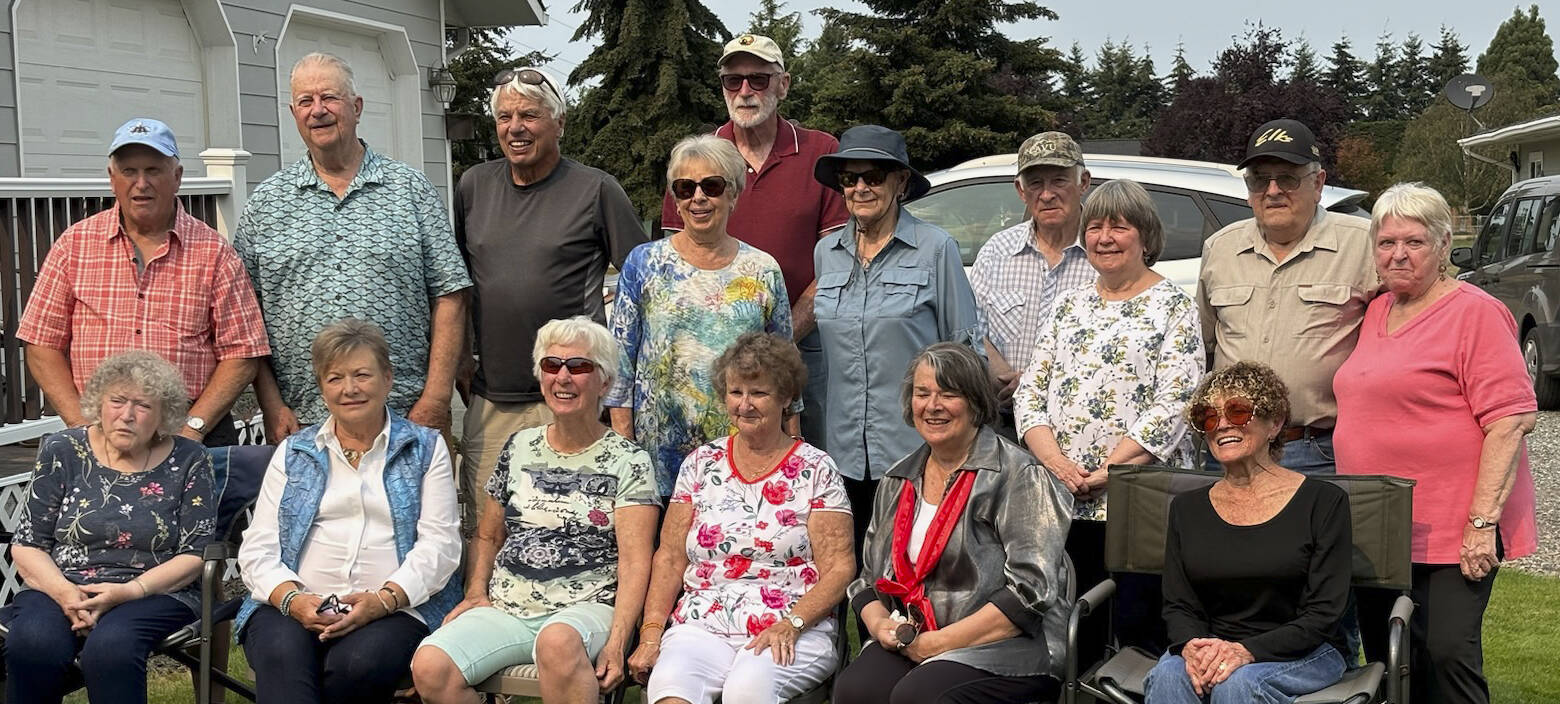 The FHS Class of 1961 had their reunion on Saturday, September 6, 2024, in Carlsborg, WA at the home of Art Kelm.
It was a beautiful, warm PNW day and all enjoyed food, friends, and lots of laughs.
Back row L-R: Art Kelm, Gary Morningstar, Al Kitchel, Shirley (Warren) Mast, Bob Medsker, Beth (Barlow) Velie, Frank Rogers, Marcia (Mackey) Smith, Glen King, Sue (Whitehead) Henson.
Front row L-R: Rosie Post, Linda (Christopherson) Ulin, Betty (Brager) Kitchel, Gail (Cook) Windle, Diane Durboraw, Judy Jones (Dean). Submitted photo