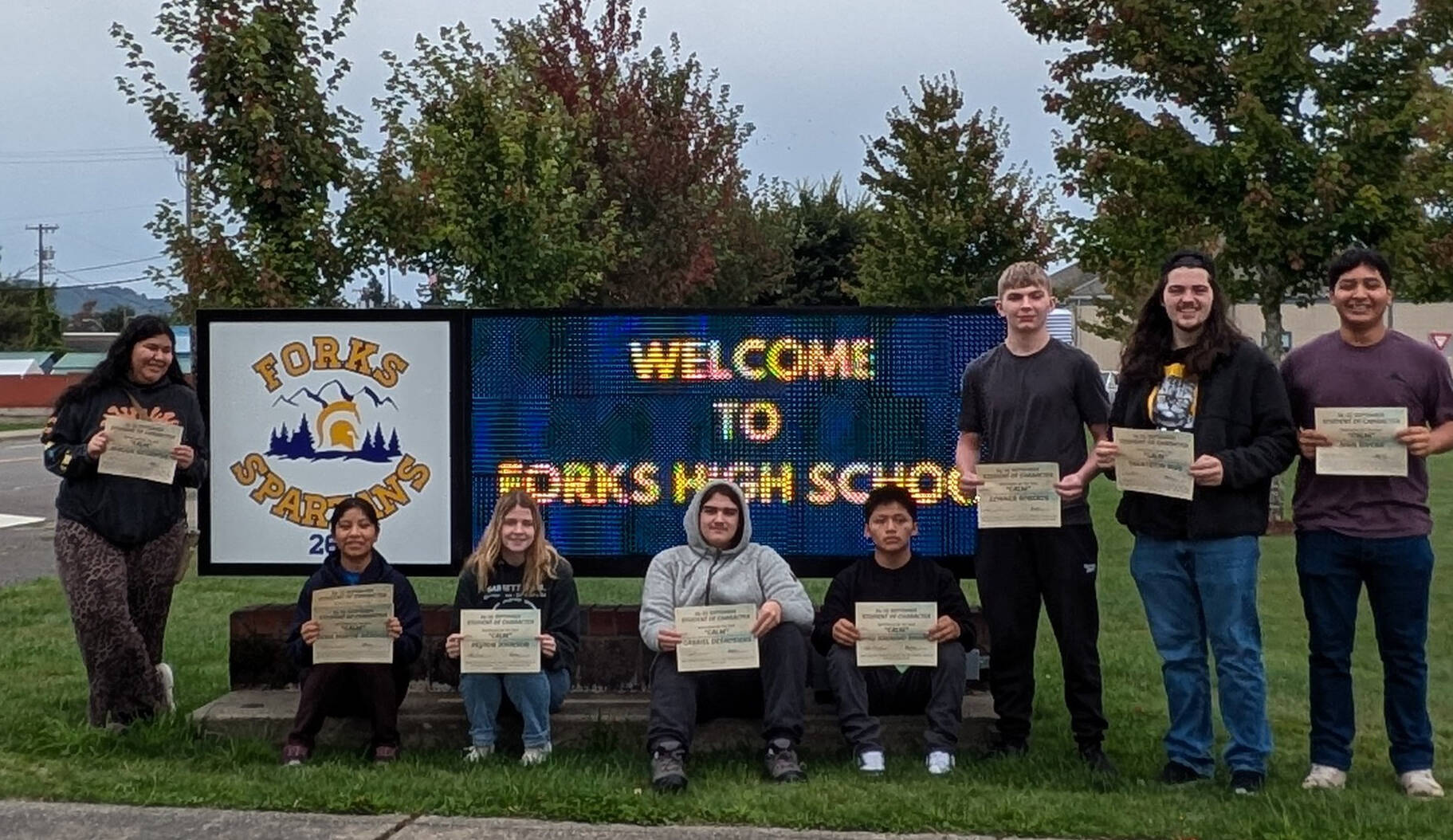 September may be a busy month at the high school, yet these students were recognized as being “Calm,” September’s Student of Character trait. Staff selected the following students as being Calm- not showing or feeling nervousness, anger, or other strong emotions. R to L Ivan Rivera, Trentston Pope, Conner Roberts, Nery Jeronimo-Ramirez, Gabe Desroisiers. Peyton Johnson, Dema Martin-Mendoza and Maggie Sifuentes. Not pictured: Trystan Imel, Colton Hunt, Antonio Gomez, Cassidy Garcia, and Brody Lausche. Students received a certificate, and treats and will be recognized at the next assembly. Submitted Photo