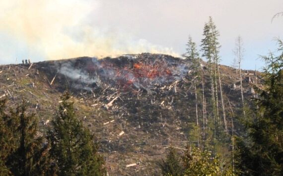 Smoke could be seen from downtown Forks on Sunday as a fire was burning on the west side of a hill on the north side of the “A” Road. It was not sure if this was a prescribed burn or something else but there was much speculation. It caused concern for many …thankfully it was raining Monday morning. Photo Lonnie Archibald