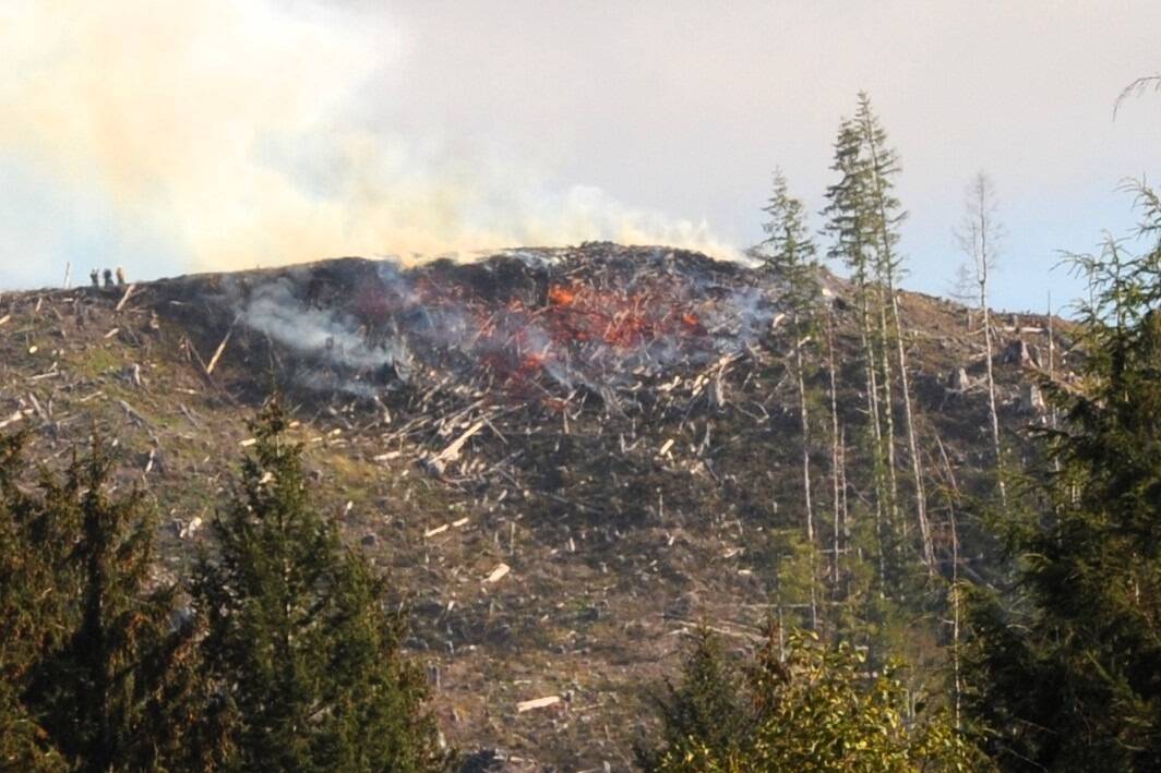 Smoke could be seen from downtown Forks on Sunday as a fire was burning on the west side of a hill on the north side of the “A” Road. It was not sure if this was a prescribed burn or something else but there was much speculation. It caused concern for many …thankfully it was raining Monday morning. Photo Lonnie Archibald