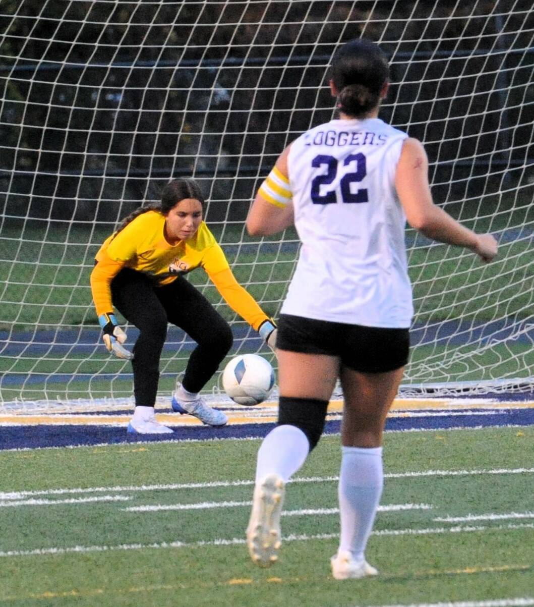 Spartan goalkeeper Pearl Salazar makes the save. Photo by Lonnie Archibald