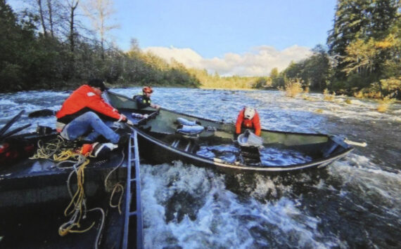 Earlier last month, a Quileute Natural Resources jet boat crew sprang into action after an emergency call involving a drift boat stranded in swift waters. Dustin Larkin and Tony Foster, piloted their boat to the scene, where they found three fishermen in need of assistance. The duo worked swiftly to bring all three men safely ashore.
Once the fishermen were safe, Larkin and Foster turned their attention to the stranded boat, teaming up with the Clallam County Fire Protection District #1 Swift Water Rescue Team. Together, they worked to save the boat. Their coordinated efforts turned a potential disaster into a successful rescue. Submitted photo