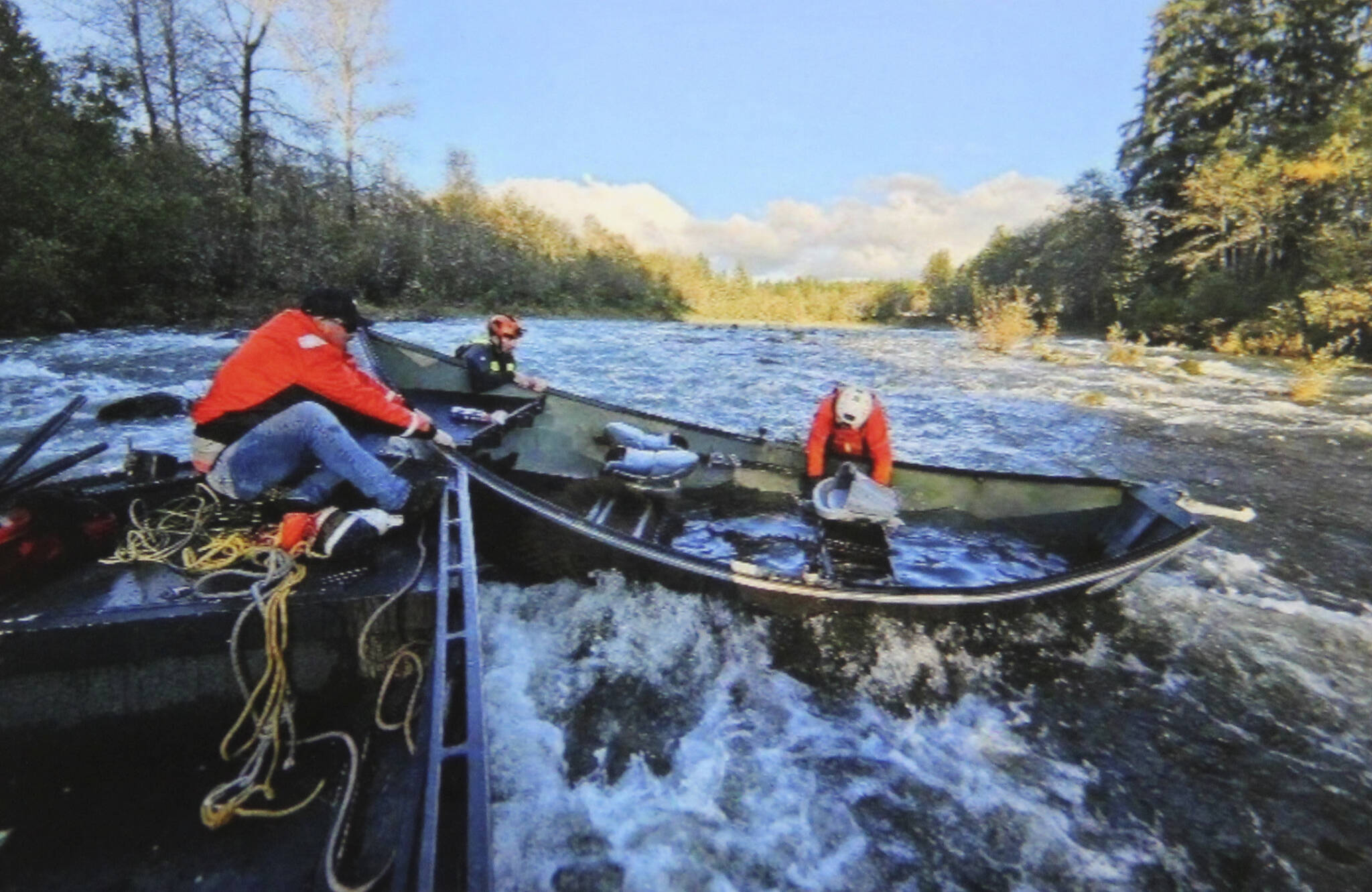 Earlier last month, a Quileute Natural Resources jet boat crew sprang into action after an emergency call involving a drift boat stranded in swift waters. Dustin Larkin and Tony Foster, piloted their boat to the scene, where they found three fishermen in need of assistance. The duo worked swiftly to bring all three men safely ashore.
Once the fishermen were safe, Larkin and Foster turned their attention to the stranded boat, teaming up with the Clallam County Fire Protection District #1 Swift Water Rescue Team. Together, they worked to save the boat. Their coordinated efforts turned a potential disaster into a successful rescue. Submitted photo