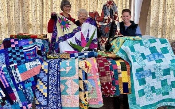 Piecemakers Quilt Club sent 17 quilts and three afghans to Ashville, North Carolina for victims of the recent hurricane. Piecemakers Quilt Club is an educational group that meets the second Thursday of the month at 6:30 p.m. in the First Congregational Church on Spartan Avenue. New members are always welcome.
Pictured with the quilts are Cindy Mesenbrink, Karla Lewis, and Connie Sallee. Submitted photo