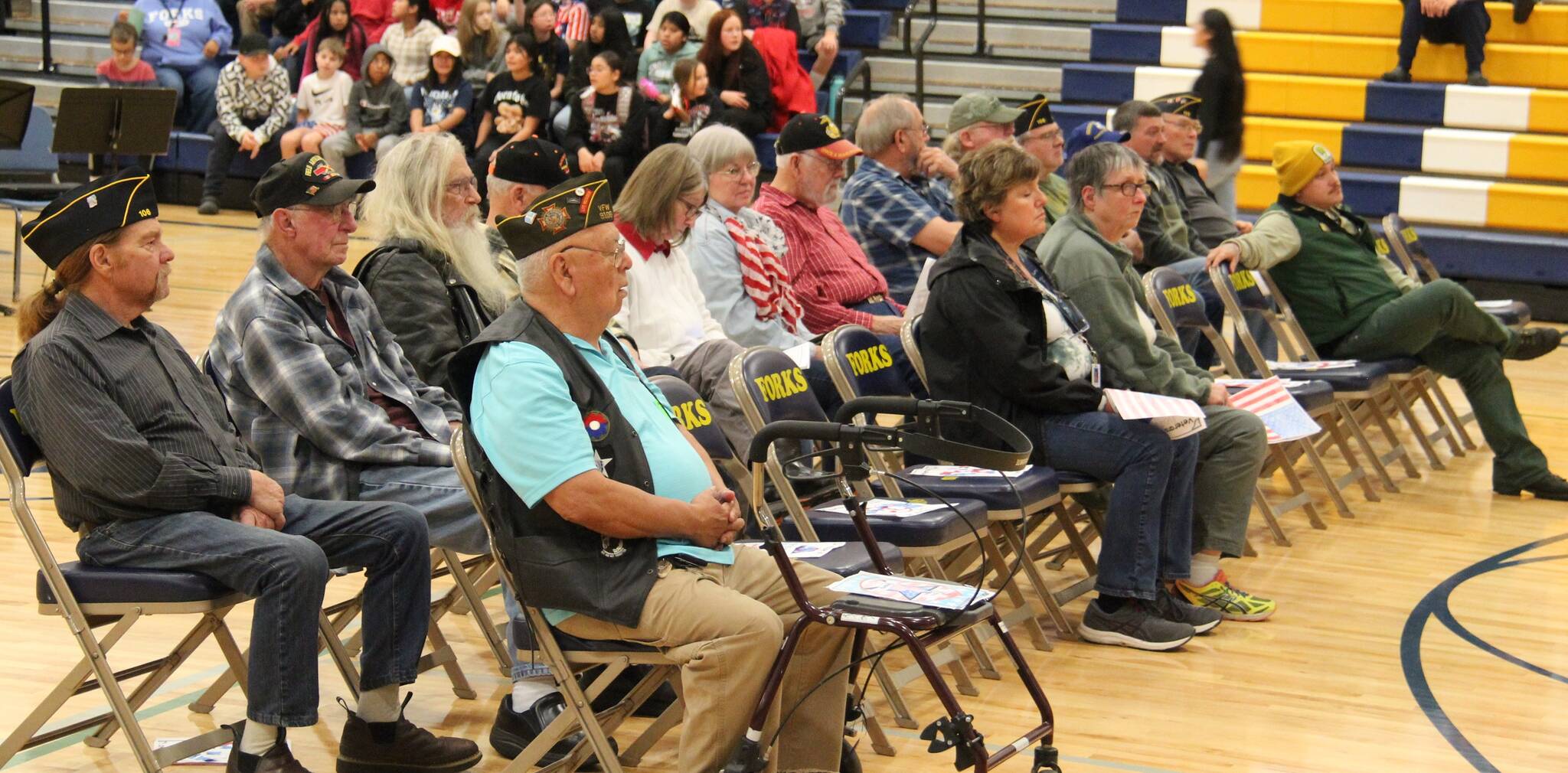 The Veterans attending the school assembly sat in honor together on the gym floor. More photos on page 7. Photos Christi Baron