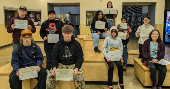 November’s Student of Character trait was “Persistent” Continuing firmly or obstinately in spite of obstacles or opposition. The following students were recognized by Forks High School Staff. Front LtoR Brodie Fletcher, Jace Decker, Carlee Barker, Cassie Ernst. Back LtoR Aiden Cabe, Elver Cruz-Ramos, Sylvia Black-Ensastegui, Jenni Boston, Leani Gomez-Shale, Amari Penn, Taryn Thomas. Not pictured are Jayden Brown and Skye Hestand. Students celebrated with treats and a certificate. Submitted photo