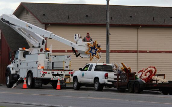 The City of Forks Crew installed the new West End Business and Professional Association Christmas decorations on Monday, November 25! New decorations were purchased with a City of Forks lodging tax grant. Photo Christi Baron