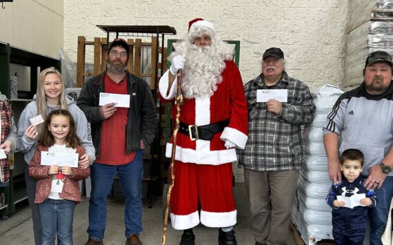 The last WEBPA Santa Bucks drawing was held on Saturday, Dec. 21 outside Outfitters. The winner of $200 in Santa Bucks was Charles Anderson. Gabby Salsgiver was the happy winner of $75 in Santa Bucks and Harold Curtis won $25 in Santa Bucks. Winners of Outfitters gift cards were Zoie Davis, Sherry Rosander and Jackie Louthin. Sully’s gift certificates went to Sarah Warner, Lynda Rowland and Carla Fernandez.
After the regular drawing the WEBPA $500 Shopping Spree drawing was held. The winner this year was Bill Peach. Congratulations to Bill and thanks to all who purchased tickets. Money raised from the sale of the Shopping Spree tickets fund the turkey give-a-ways, the Santa Bucks and the Shopping Spree. Any extra funds raised are used to maintain and purchase the downtown Christmas lights. | Submitted photo