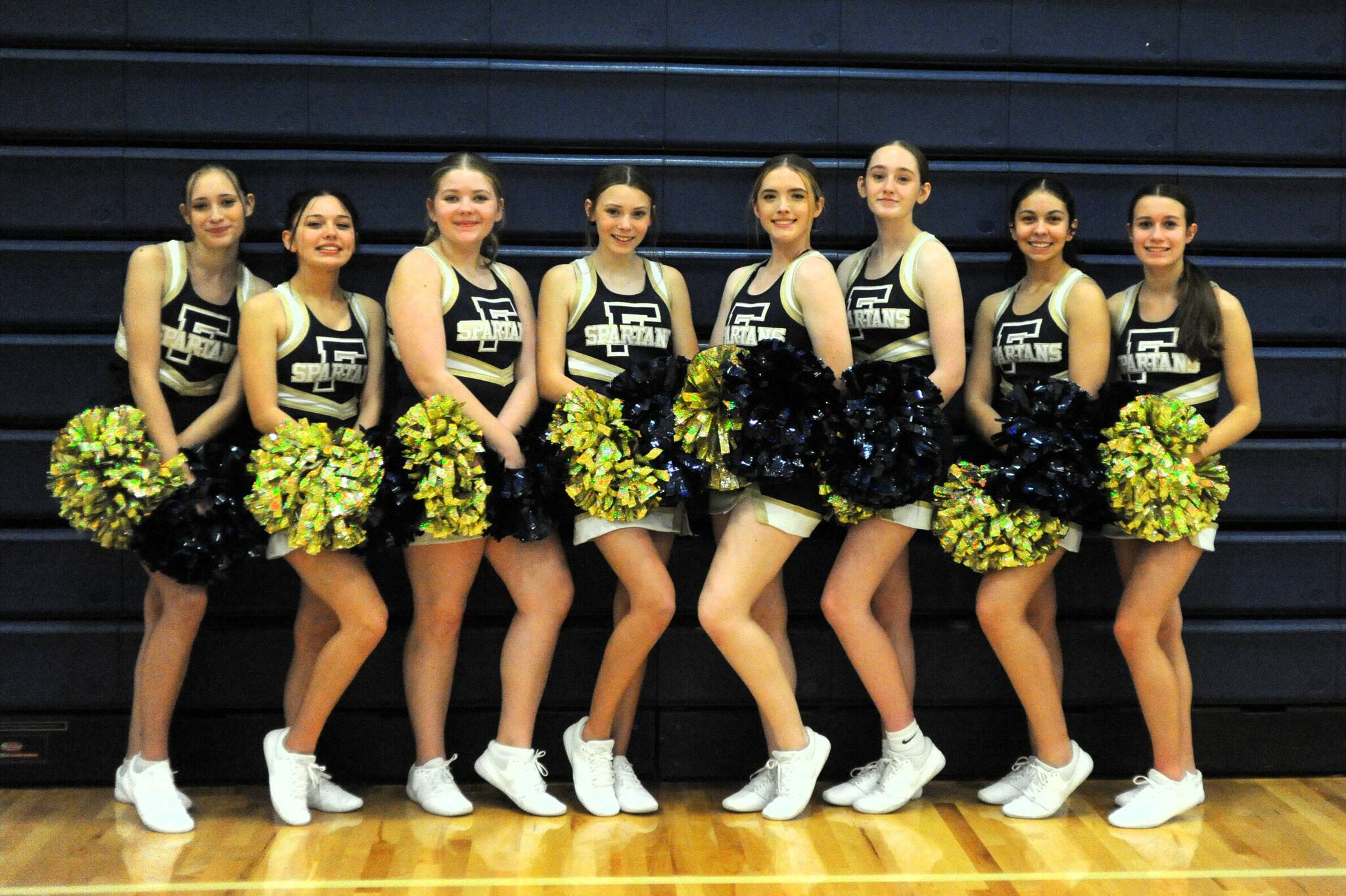 Photo by Lonnie Archibald
Cheering for the boys and girls basketball teams this season are from left, Taylor Ferro, Alyna Horjasie, Kaylee Roberts, Kylee Leppell, Aliyah Gillett, Adera Theil, Danikka King, and Libby Owen. Not pictured are Leilee Earls, Jaidyn Hoban, and Chloe Sullivan.