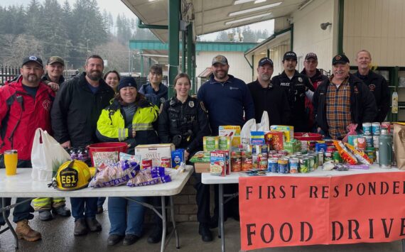 Supporting the community! As highlighted in Pat Soderlinds recent Chamber presentation, food drives are vital for helping support the food bank. Area first responders recently held two successful food drives, raising over $2,100 and collecting a generous amount of non-perishable food donations. Pictured here are just a few of the dedicated participants. Special thanks to Bruce Paul and Forks Outfitters for hosting and providing the space to make it all possible. Submitted photo