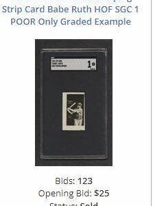 The tag from the auction shows that the Babe Ruth card went for over $15,000.