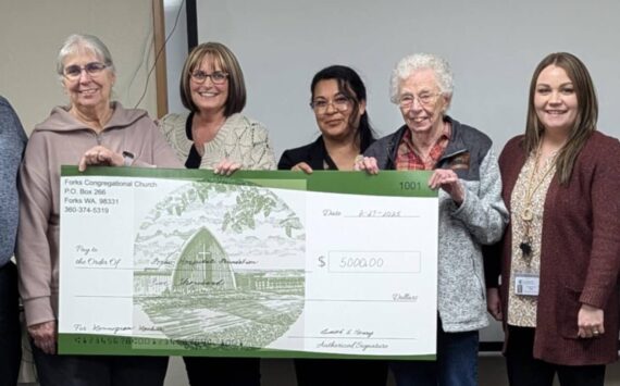 Submitted photo
The Forks Congregational Church recently presented $5,000 to the Forks Hospital Foundation to go towards the purchase of a new mammogram machine. Pictured are Pastor Warren Johnson, foundation members Dawn Harris, Heidi Anderson, Angelica Almazan Luna; Congregational Church member Lois Richmond, and foundation members Shilo Salsgiver, and Amy Wood.